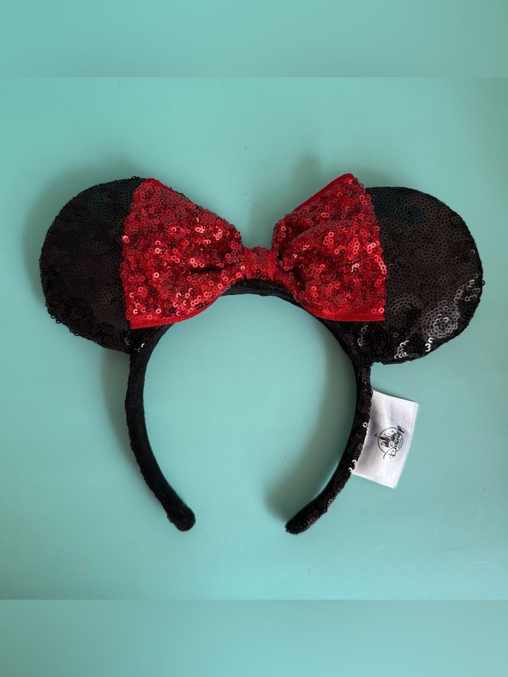 Disney Black Sequin Minnie Ear Headband with Red Sequin Bow
